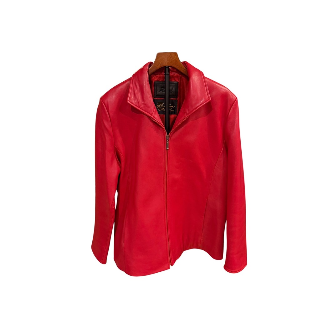 Vtg Reed Womens Red Leather Zip Front Jacket XL Smooth Leather Coat  y2k supple